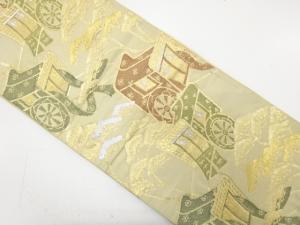 アンティーク　御所車に笠松模様織り出し袋帯（材料）